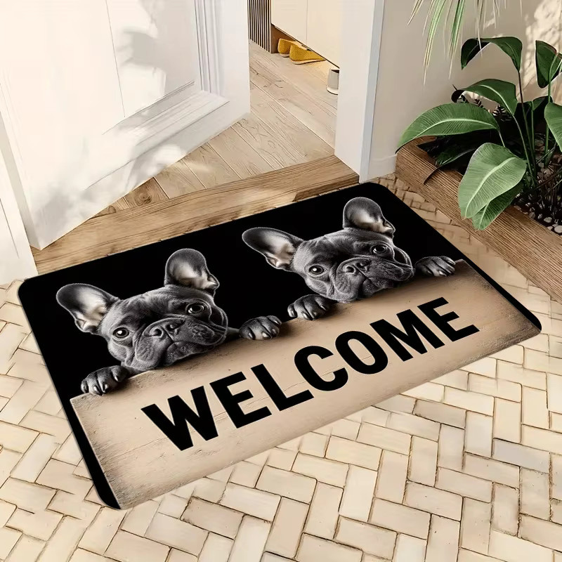 VIKAMA Fußmatte mit französischer Bulldogge, rutschfester und saugfähiger Eingangsteppich in Schwarz, B: 60 cm, T: 40 cm - Bild 2
