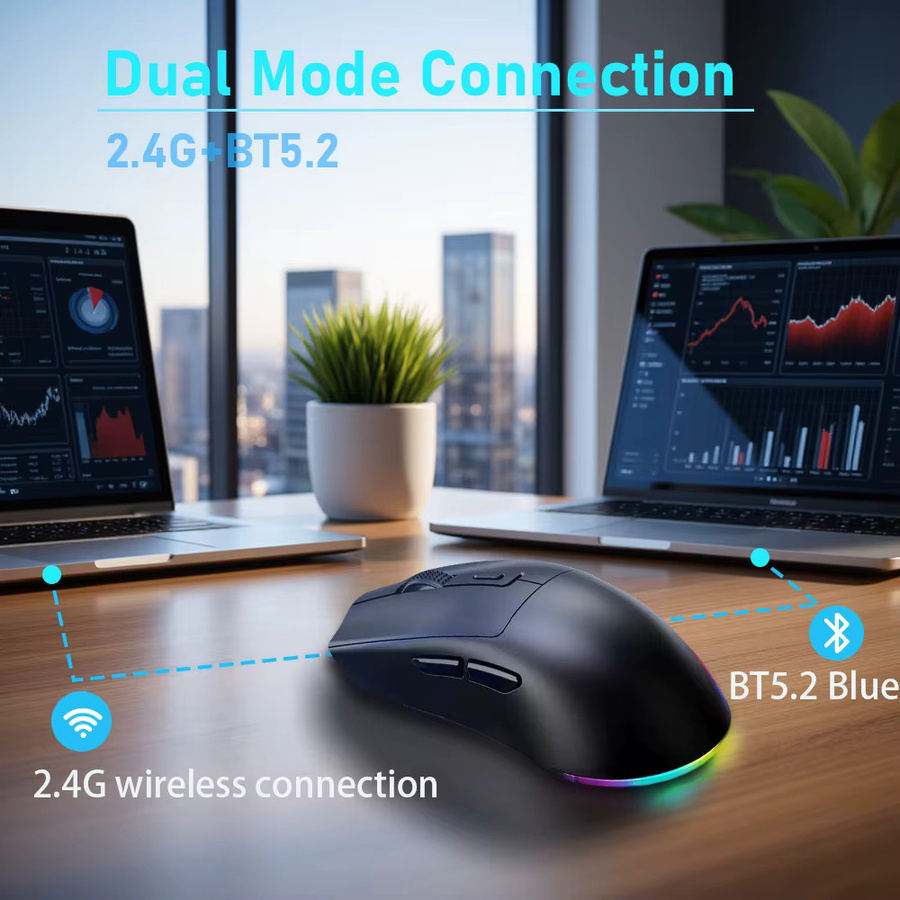 NexusClick Bluetooth-Funkmaus mit Ladestation und LED-Hintergrundbeleuchtung, Dual-Modus 2,4 GHz, wiederaufladbar, Schwarz - Bild 4