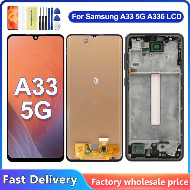 Samsung Galaxy A33 5G Ersatzdisplay mit Rahmen, 6,4 Zoll LCD Touchscreen Digitizer Panel in Schwarz - Bild 1