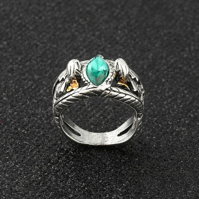 Barahir Ring, grüner Kristall, Metall, grau, Herren - Bild 1