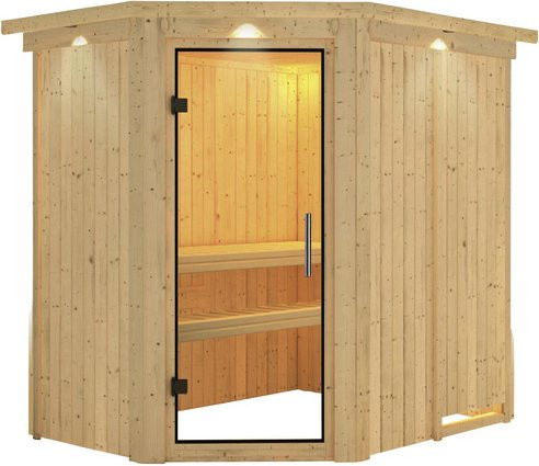 Karibu Sauna Wenden für 3 Personen aus Fichte in Beige, H x B x T: 210 x 202 x 165 cm - Bild 1
