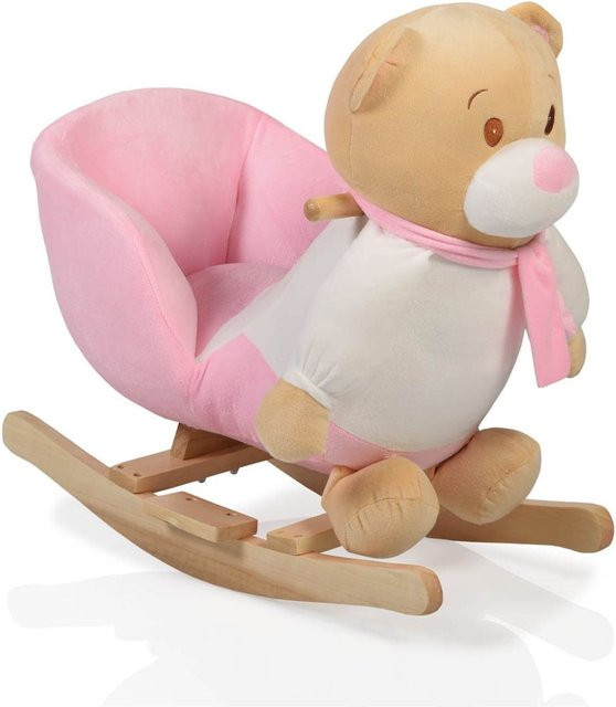 Moni Schaukeltier Bär Plüsch rosa mit Holz ab 12 Monate - Bild 1