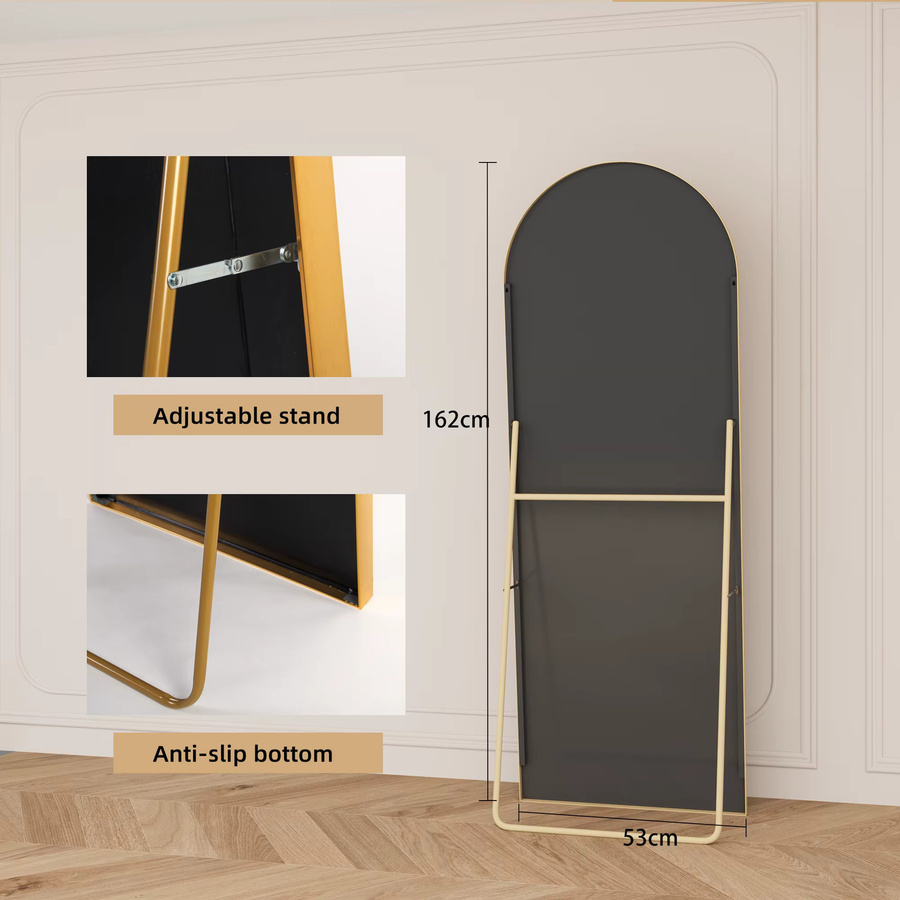 Superaly Ganzkörperspiegel mit Aluminiumrahmen als stehender Bodenspiegel in Gold, Höhe: 162 cm, Breite: 53 cm - Bild 4
