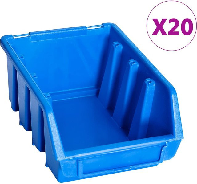 20 Stück stapelbare Aufbewahrungsboxen aus Kunststoff in Blau, abschließbare Werkzeug-Organizer Aufbewahrungskoffer für Garage und Werkstatt, B/T/H: 20,0 x 16,1 x 11,6 cm - Bild 1