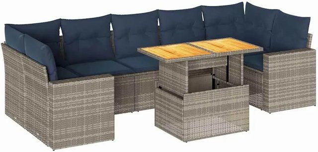 vidaXL 8-teilige Garten-Sofagarnitur aus Poly-Rattan und Akazienholz in Grau - Bild 1