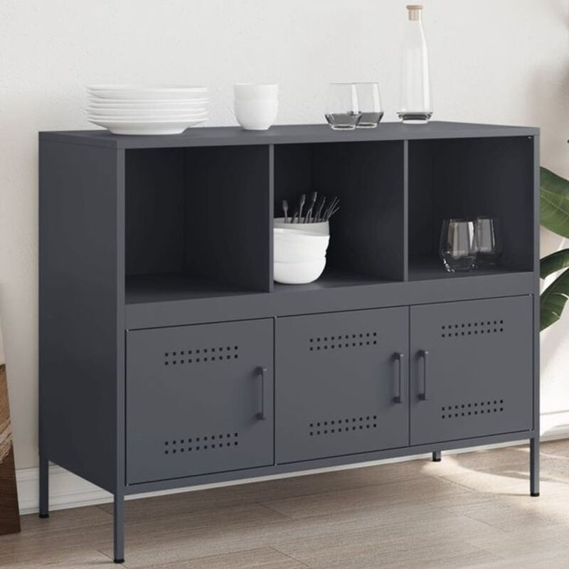 Vidaxl Sideboard Industrial aus Stahl in Anthrazit, B/T/H: 100,5 x 39 x 79 cm - Bild 1