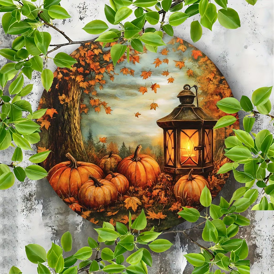 Potdemiel Metall-Wandkunst Herbstlaterne und Kürbis in Vintage-Optik, Orange/Mehrfarbig, B/H: 20,32 x 20,32 cm - Bild 2