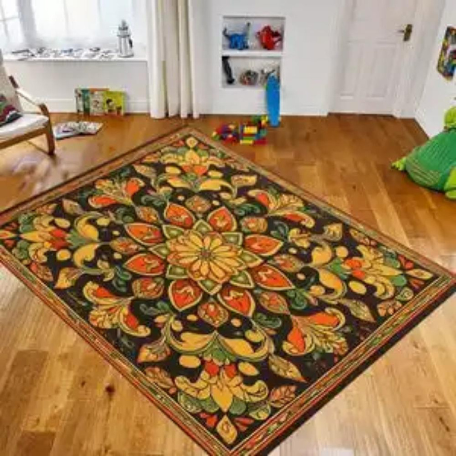 Karpetti Blumen Teppich mit Blumenmuster in Orange Grün Schwarz für Wohnzimmer und Schlafzimmer B/B: 60 x 90 cm - Bild 3