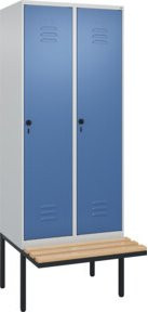 C+P Spind Classic PLUS Garderobenschrank mit Sitzbank, 2 Abteile, B/T/H: 212 x 80 x 81,5 cm, Sicherheits-Drehriegel, 4 Garderobenhaken, mittige Trennwand, auskragende Sitzbank, Buche-Hartholz und Stahl - Bild 1