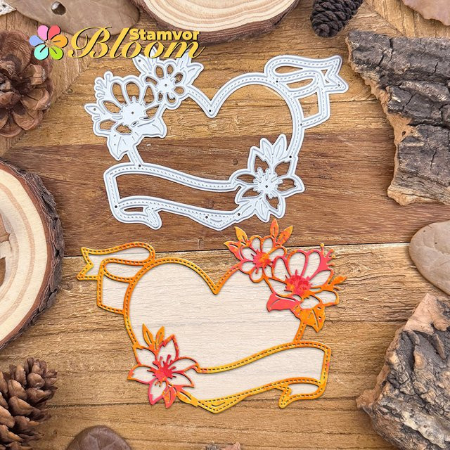 Metall Stanzform mit Blumen, Spitze und Liebe Rahmen in Silber für Scrapbooking und dekorative Prägung - Bild 1