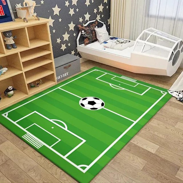 Karpetti 3D Fußball und Basketballfeld Bodenmatte für Kinderzimmer, rutschfest und waschbar, Grün, B: 90 cm, T: 60 cm - Bild 1