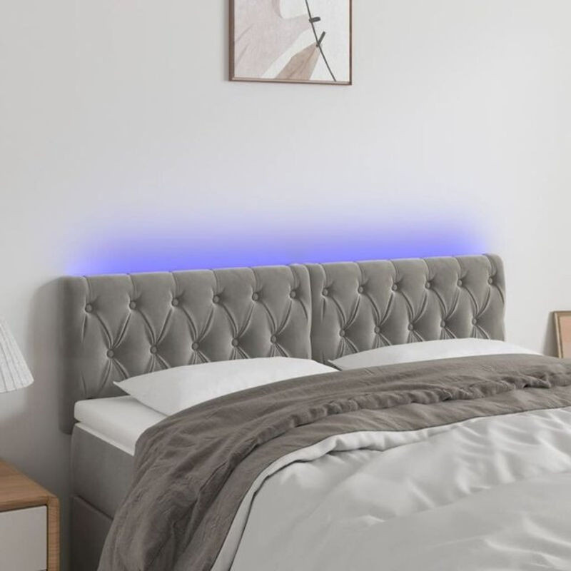 LED Kopfteil Vidaxl aus Samt in Grau, B/H: 160 x 78/88 cm, Tiefe: 7 cm - Bild 1