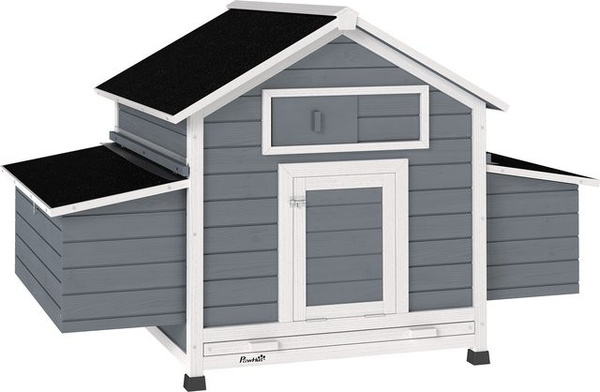 Aosom PawHut Holzhühnerstall in Grau mit 2 Nistkästen, aufklappbarem wasserdichtem Dach und herausnehmbarer Wanne für 2-4 Hühner oder Enten, B/T/H: 150 x 100 x 96,5 cm