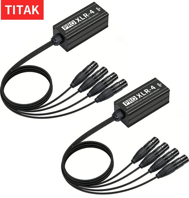 TITAK 4-Kanal XLR RJ45 Netzwerk-Extender PRO XLR-4 für professionelle Audio- und DMX512-Beleuchtung Übertragung in Schwarz - Bild 1