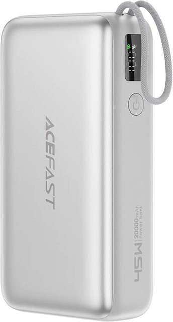Acefast M34 Externer Akku mit 20000mAh und 45W Schnellladung, QC + PD, Farbe: Silber, Anschlüsse: 1 x USB-A und 2 x USB-C - Bild 1