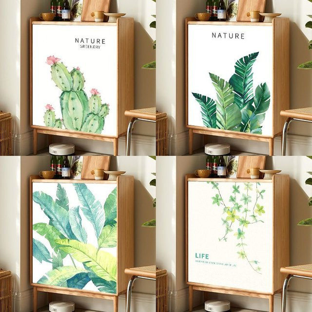 VIKAMA Selbstklebender Vorhang für tropische Pflanzen mit Kaktus-, Bananen- und Efeu-Print in Multicolour zur staubdichten Möbelabdeckung - Bild 1