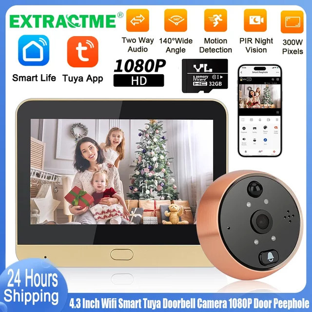 Extractme WLAN Smart Türklingelkamera Tuya 4,3 Zoll mit 1080P Full HD und PIR-Erkennung - Bild 1