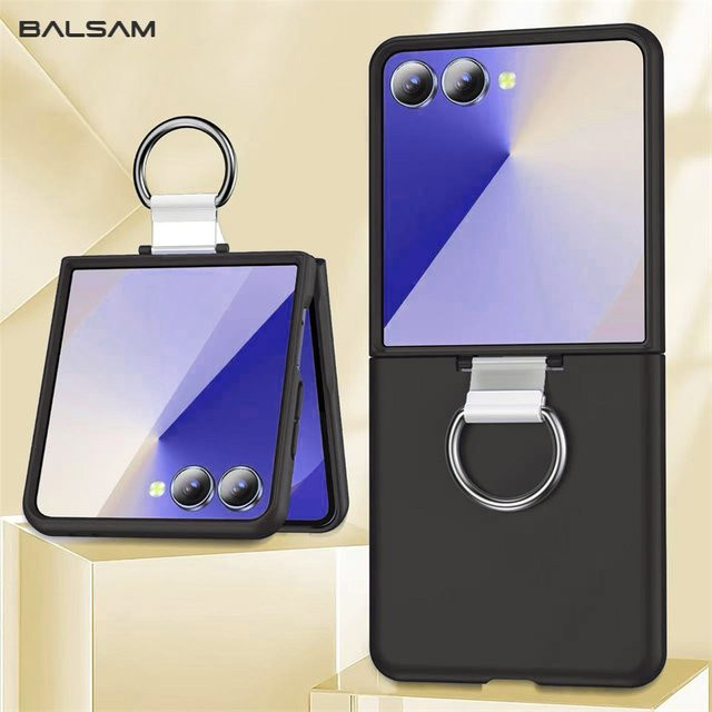 Stoßfeste Schutzhülle mit Griffring und Fingerschlaufe für Samsung Galaxy Z Flip 7 6 5 4 3 in Schwarz Matt - Bild 1