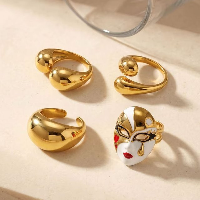 Aiovlo Ring Edelstahl, Emaille, Gold, Unisex - Bild 1