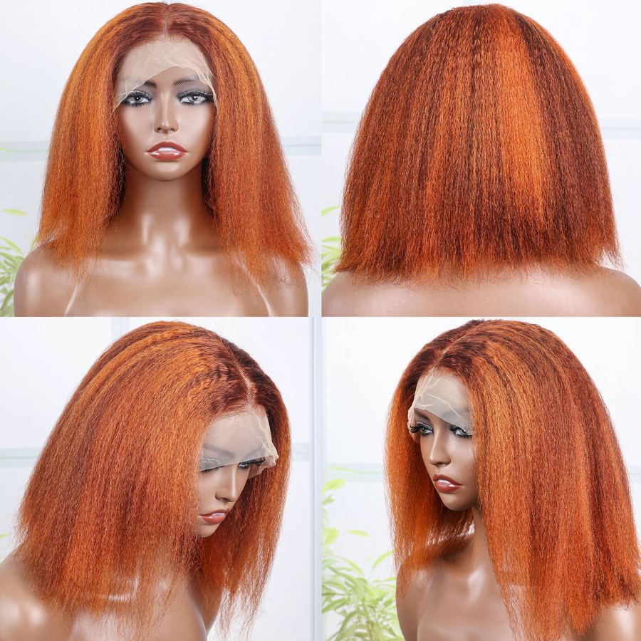 Doralia Bob Perücke, Remy Echthaar, 13x4 HD Spitze, braun Ingwer Orange - Bild 3