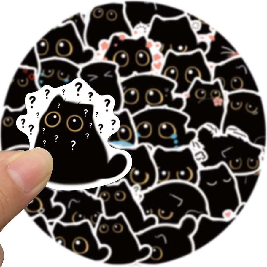 40 Stück Wasserdichte Cartoon Schwarze Katze Graffiti Aufkleber in Schwarz und Multicolour für Kühlschrank und Helm von BulingBulingStickers Shop - Bild 3