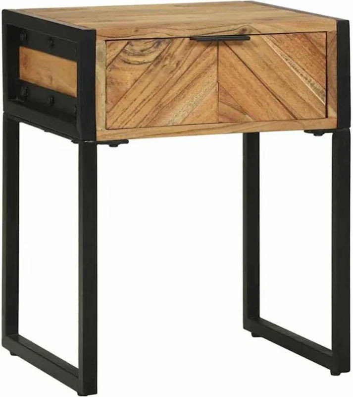 Nachttisch aus Massivholz Akazie und Metall von vidaXL in Braun und Natur, Industrial Design, B/T/H: 40 x 35 x 50 cm - Bild 1