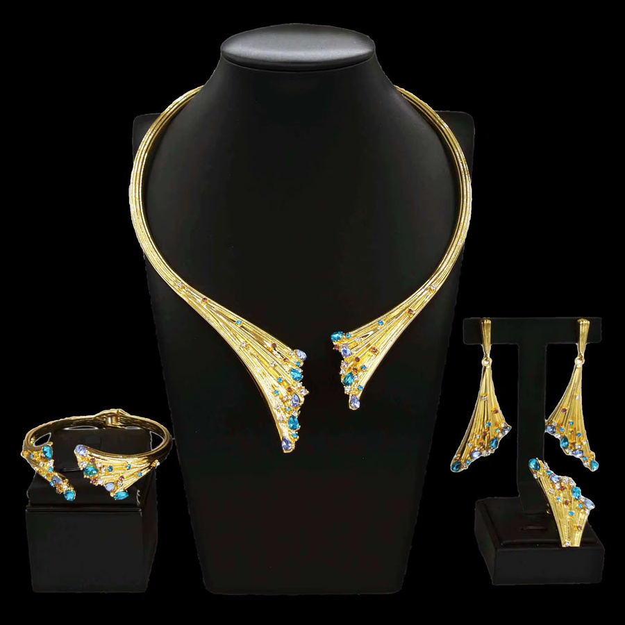 SYHOL Schmuck-Set, vergoldet, blauer Kristall, Damen - Bild 3
