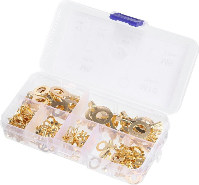 AOKIN 150 Stück Kupferdraht Crimp-Stecker Set in 8 Arten, goldfarbene Kabelanschlussklemmen aus Messing für industrielle elektrische Anwendungen - Bild 1