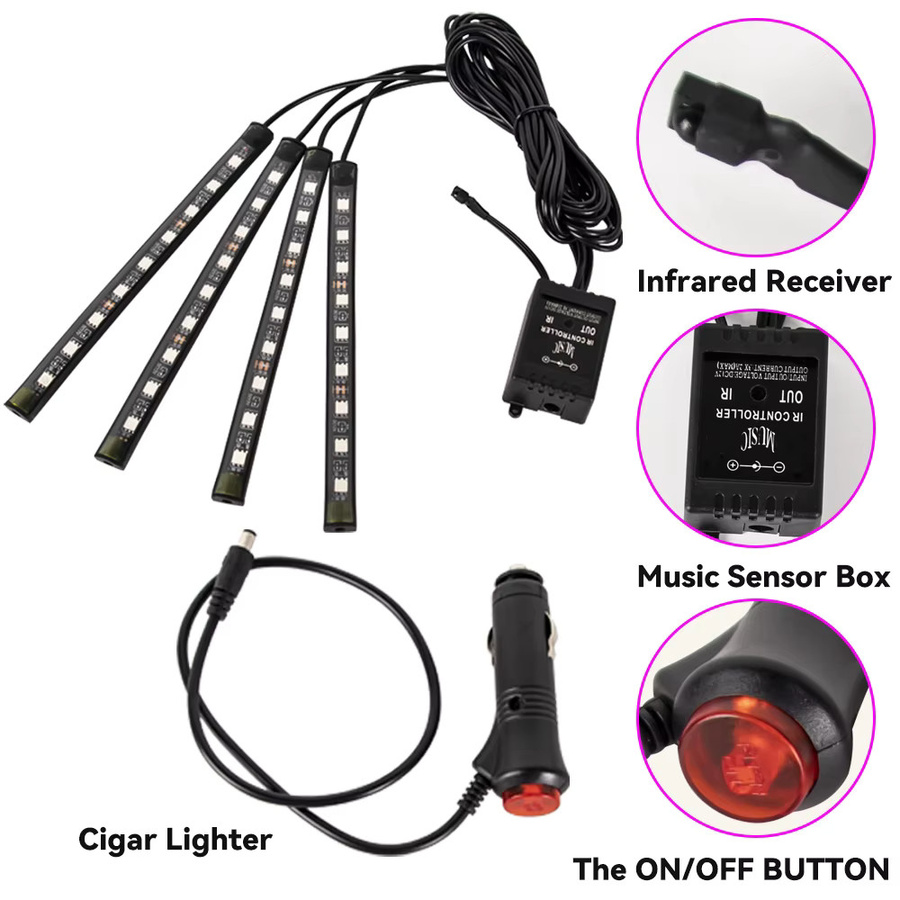 WUMFIRE LED Auto Fußlicht mit Fernbedienung und Sprachsteuerung, RGB Atmosphäre Lampe in Schwarz - Bild 6
