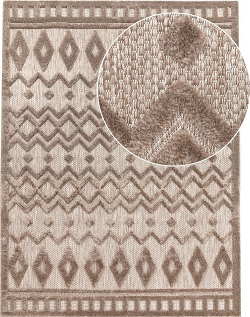 In- & Outdoor-Teppich Livornia in Beige mit geometrischem Hoch-Tief-Effekt im Boho-Chic, B/B: 60 x 100 cm - Bild 1