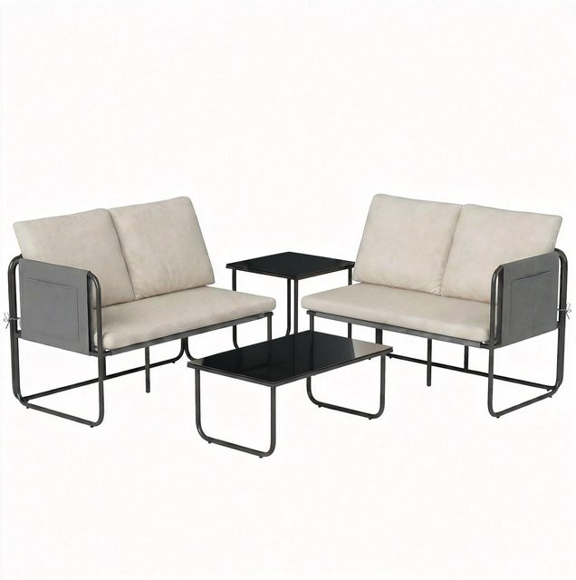 Outsunny 4-teiliges Gartenmöbel-Set in Beige mit 2 Zweisitzern und 2 Glastischen aus Textilene und Stahlgestell - Bild 1