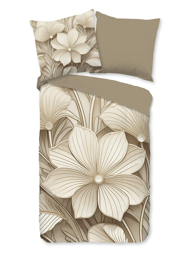Good Morning Baumwoll-Bettwäsche Artdeco Blüte in Sand und Beige, Set bestehend aus Bettbezug und Kissenbezug, B/H: 135 x 200 cm, Kissen: 80 x 80 cm - Bild 1