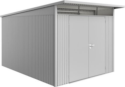 Biohort Gerätehaus AvantGarde aus Stahl in Silber mit Doppeldoor, Dachrinne und Regalen, B/H/T: 257 x 222 x 337 cm - Bild 1