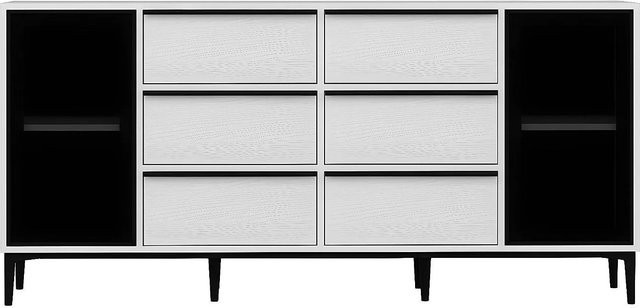Sideboard Molinia Vente-unique in Schwarz und Weiß mit Sicherheitsglas, Breite: 180 cm - Bild 1