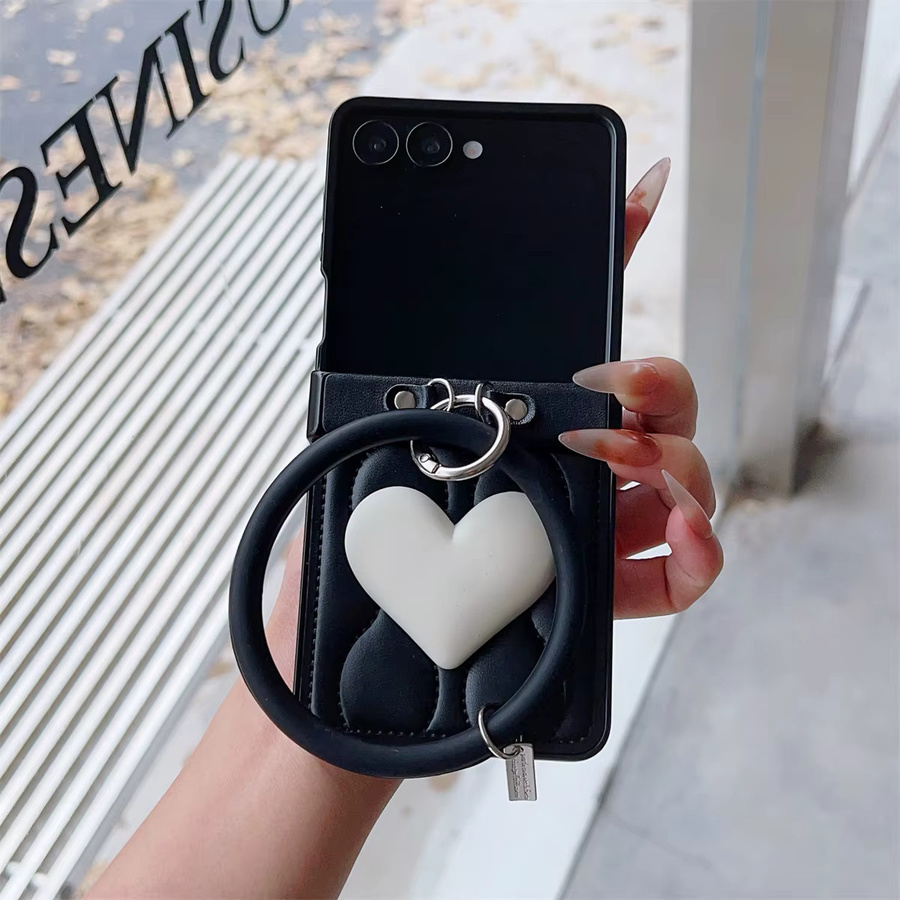 Lxuury Wave Handyhülle mit Herz-Design und Ringarmband für Samsung Galaxy Z Flip 7 6 5 4 3 FE in Weiß - Bild 1