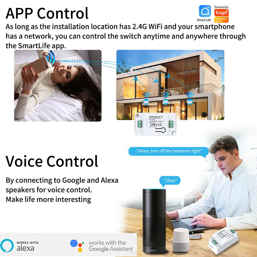 Tuya WiFi RF433 Touch Smart Schalter ohne Verkabelung zur Sprachsteuerung mit Alexa und Google Home für Wandlichter - Bild 2