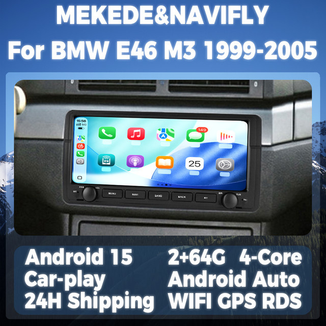 STRONGNAVI Multimedia Display mit Android 15, kabelloses CarPlay und Android Auto, GPS und Bluetooth, Schwarz, für BMW E46 M3 X5 (1998-2006) - Bild 1