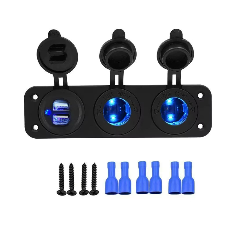 3-in-1-Panel-Buchse mit Dual-USB-Autoladegerät und zwei Zigarettenanzündern, 3,1 A, wasserdicht, Schwarz, für Boot, Wohnmobil und Wohnwagen - Bild 5