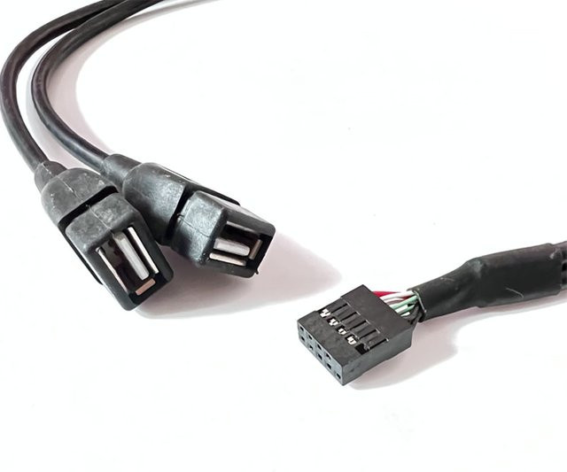 JCD USB 2.0 Verlängerungskabel Motherboard 9-Pin auf Dual USB 2.0 Buchsenadapter, Schwarz - Bild 1