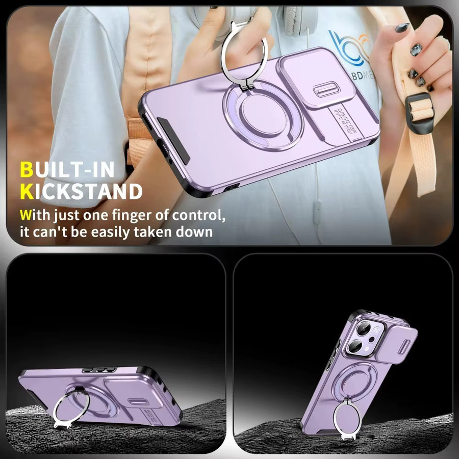 Robuste magnetische Schutzhülle für OPPO Reno 15 14 13 Pro 15F 14F 13F aus TPU und PC mit 360 Grad Rundumschutz und stoßfester Kamerahalterung in Pink und Purple - Bild 5