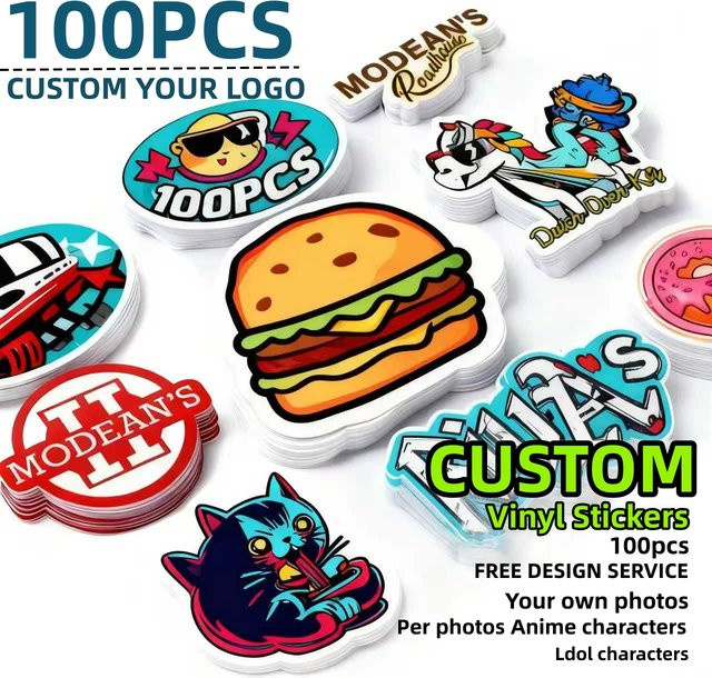 100 Stück personalisierte Vinyl Aufkleber in Mehrfarben, wasserfeste und glänzende Logo-Sticker für Laptop und Unternehmen - Bild 1