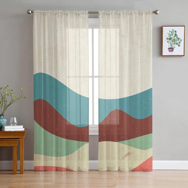 A Family Of Home Textiles Mosaik Tüllvorhang mit abstraktem Grafikdruck in Rot Schwarz Grau, Breite: 135 cm, Höhe: 114 cm - Bild 1