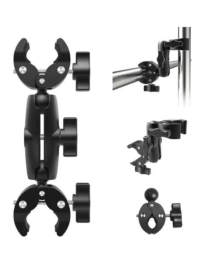 Mrgabwte Doppel Clamp Kamera Halterung mit Clip und Arm in Schwarz für GoPro Hero, Insta360 und DJI Sport zur Montage an Motorrad Lenker oder Stange - Bild 7