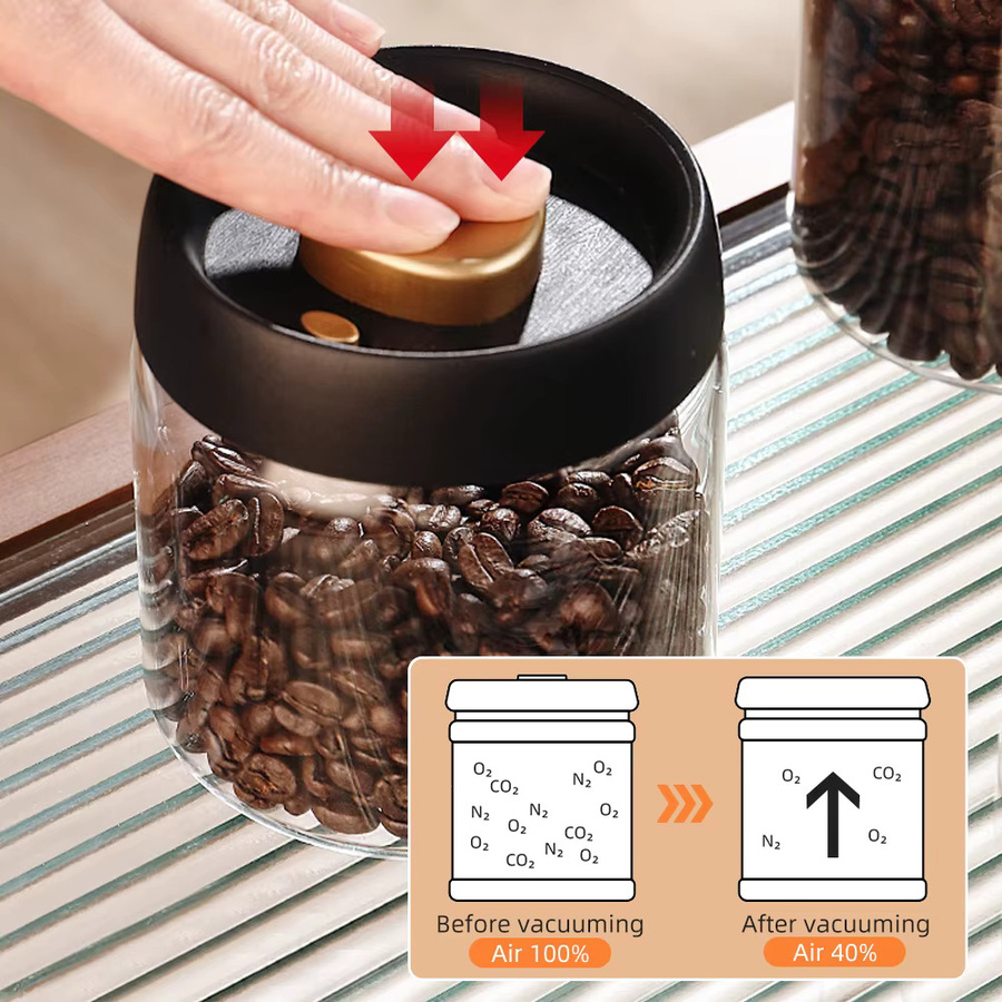 MYVIT Vakuumversiegelte Vorratsdose aus Glas in Transparent für Kaffeebohnen, Tee und Lebensmittel mit Luftextraktion und Feuchtigkeitsschutz, 0,5 l - Bild 3