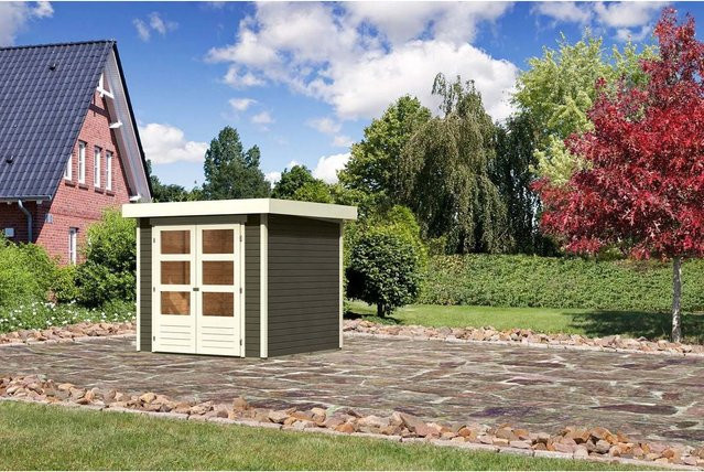 Karibu Holz-Gartenhaus Boras mit Flachdach in Terragrau, B/T/H: 211 x 209 x 190 cm - Bild 1