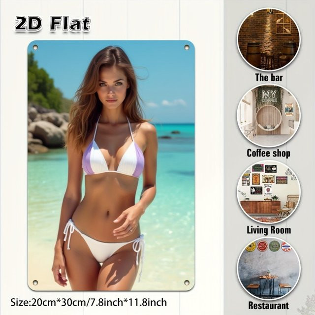 HELLOYOUNG 2D Wandkunst Mädchen Bikini Wanddekoration in Rot und Mehrfarbig, Rechteckig, Breite: 30,0 cm, Höhe: 20,0 cm - Bild 1