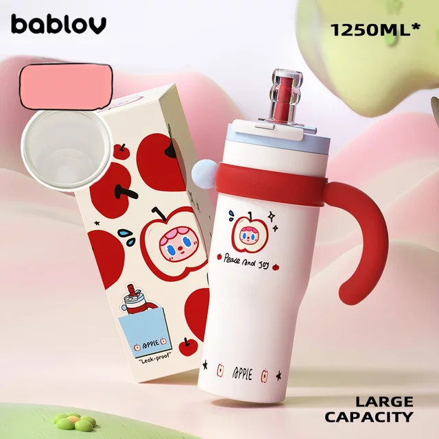 Bablov Stroh-Thermosbecher mit Keramik-Innenbeschichtung, Vakuumflasche für Heiß- und Kaltgetränke, 800 ml - Bild 1