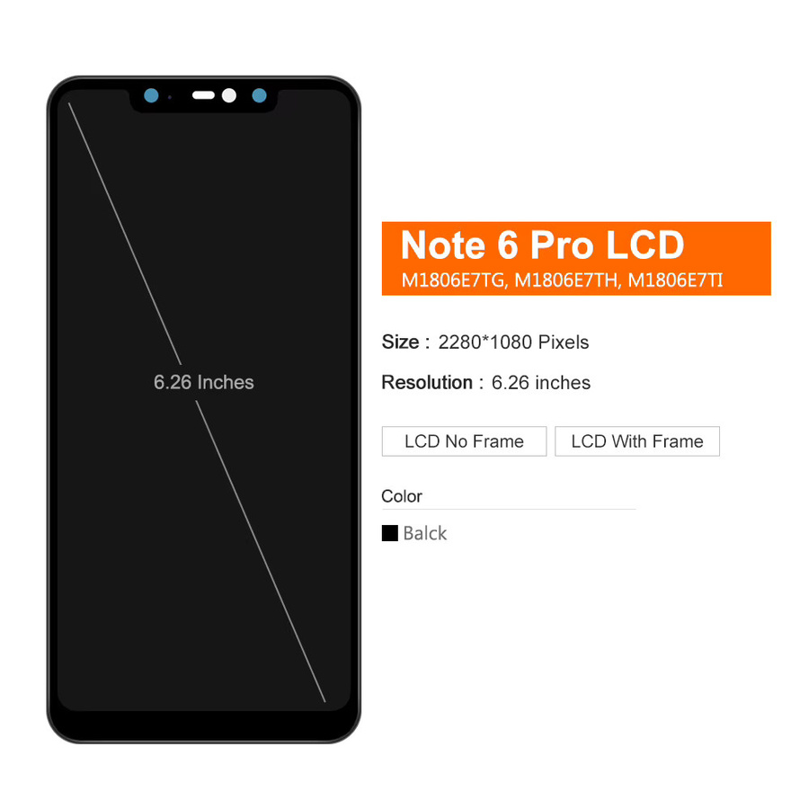 Xiaomi Redmi Note 6 Pro LCD Display mit 6,26 Zoll Touchscreen Digitizer Montage inklusive Rahmen in Schwarz - Bild 2