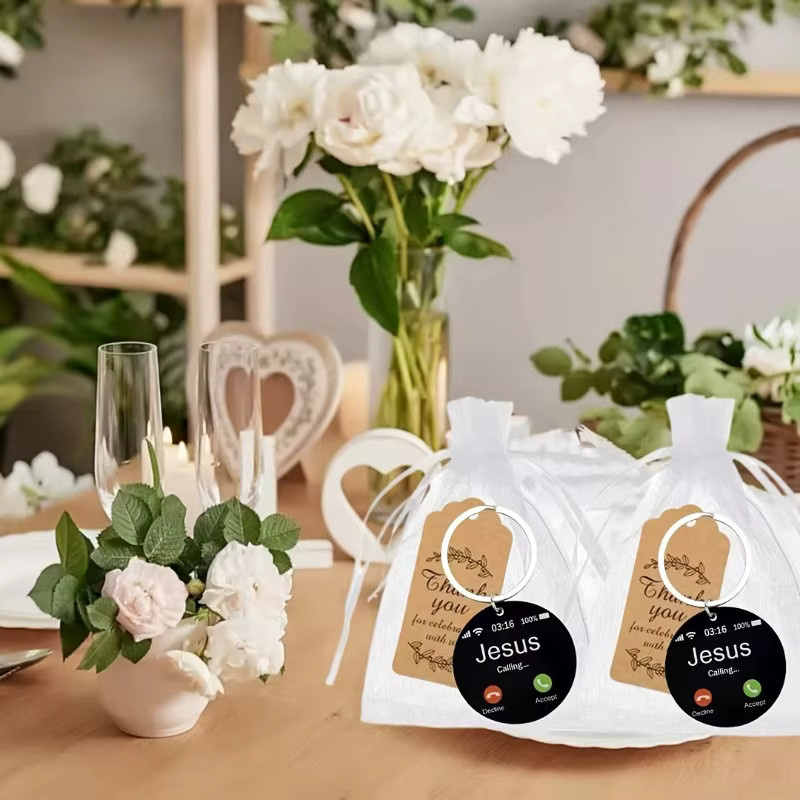 45-teiliges Set personalisierte Schlüsselanhänger mit Dankeschön-Tags und Organzabeuteln in Schwarz für Hochzeiten und Firmenevents - Bild 2