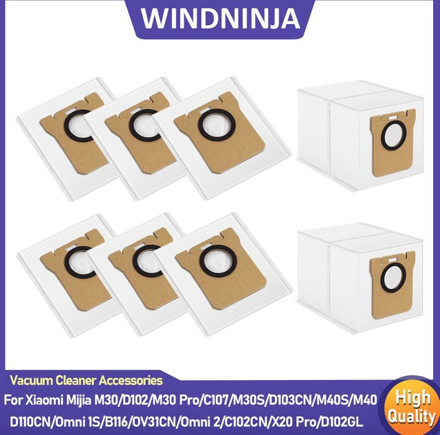 WINDNINJA Staubbeutel passend für Xiaomi Mijia M30, D102, M30 Pro, C107, M30S, D103CN, M40S, M40 D110CN, Omni 1S, B116, OV31CN, Omni 2, C102CN und X20 Pro - Bild 1